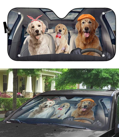 Gearhumans 3D Golden Retriever Dogs Custom Car Auto Sunshade