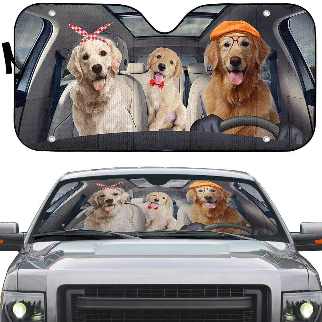 Gearhumans 3D Golden Retriever Dogs Custom Car Auto Sunshade