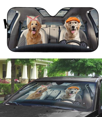 Gearhumans 3D Golden Retriever Family Dog Custom Car Auto Sunshade