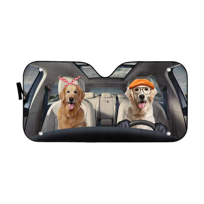 Gearhumans 3D Golden Retriever Family Dog Custom Car Auto Sunshade