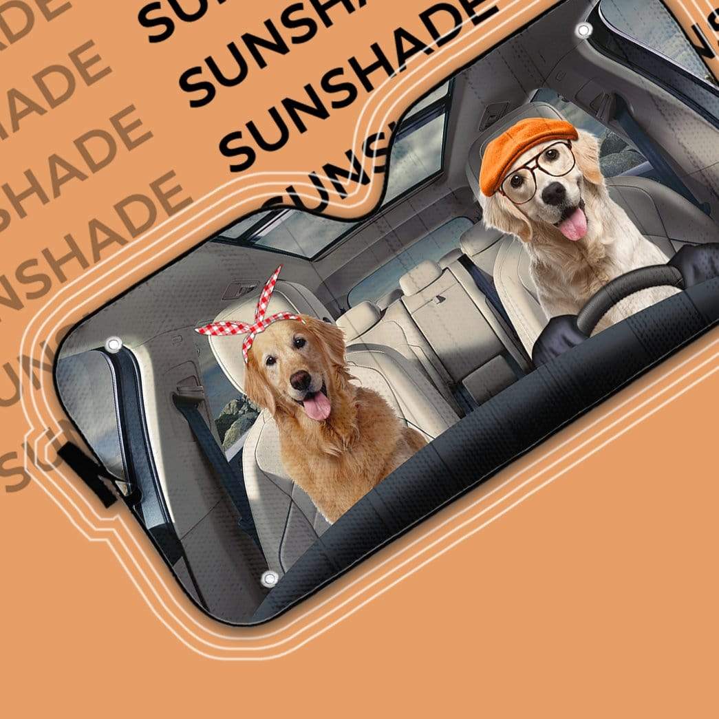 Gearhumans 3D Golden Retriever Family Dog Custom Car Auto Sunshade