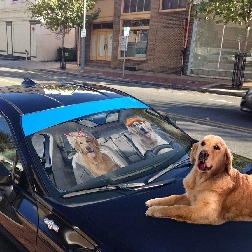 Gearhumans 3D Golden Retriever Family Dog Custom Car Auto Sunshade