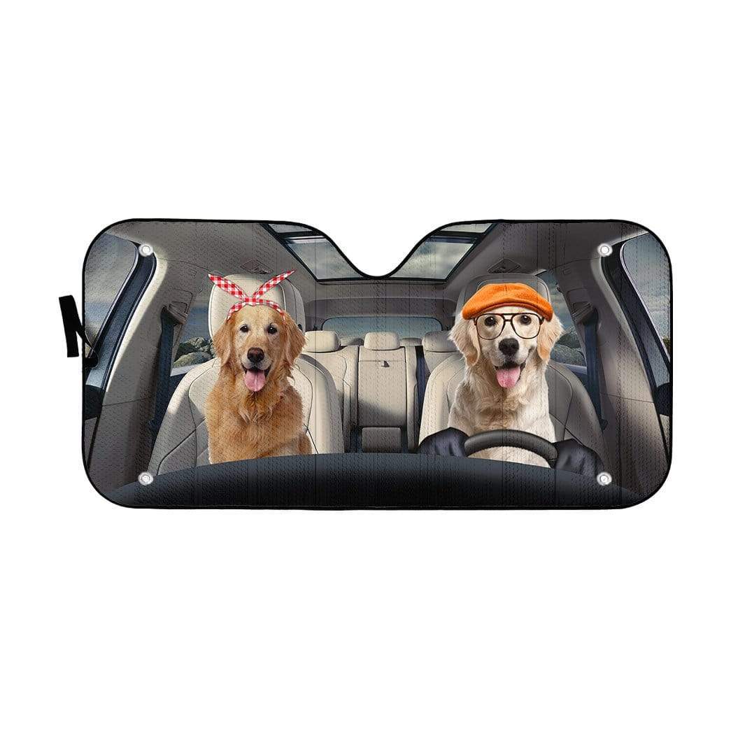 Gearhumans 3D Golden Retriever Family Dog Custom Car Auto Sunshade