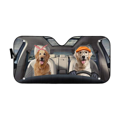 Gearhumans 3D Golden Retriever Family Dog Custom Car Auto Sunshade