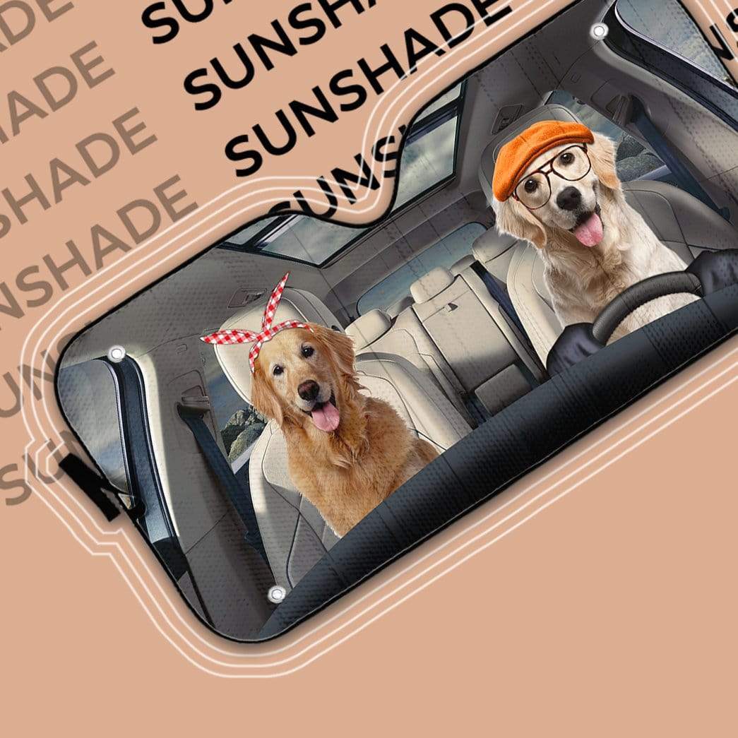 Gearhumans 3D Golden Retriever Family Dog Custom Car Auto Sunshade