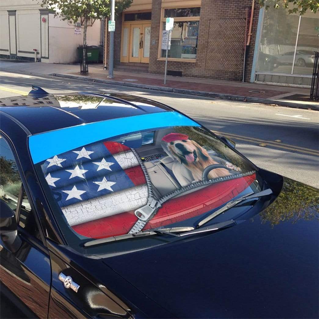 Gearhumans 3D Golden Retriever Flag Custom Car Auto Sunshade