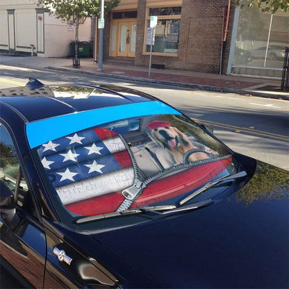 Gearhumans 3D Golden Retriever Flag Custom Car Auto Sunshade