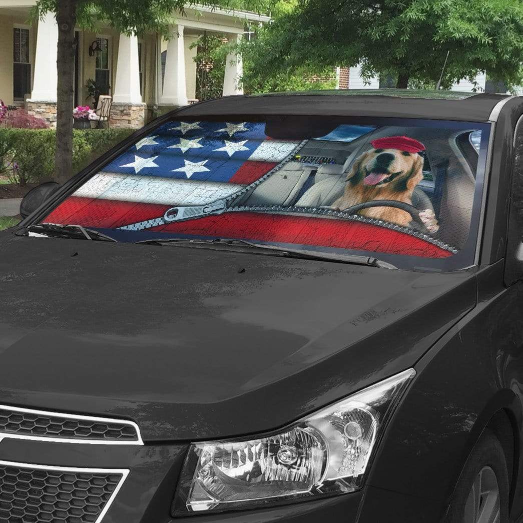 Gearhumans 3D Golden Retriever Flag Custom Car Auto Sunshade
