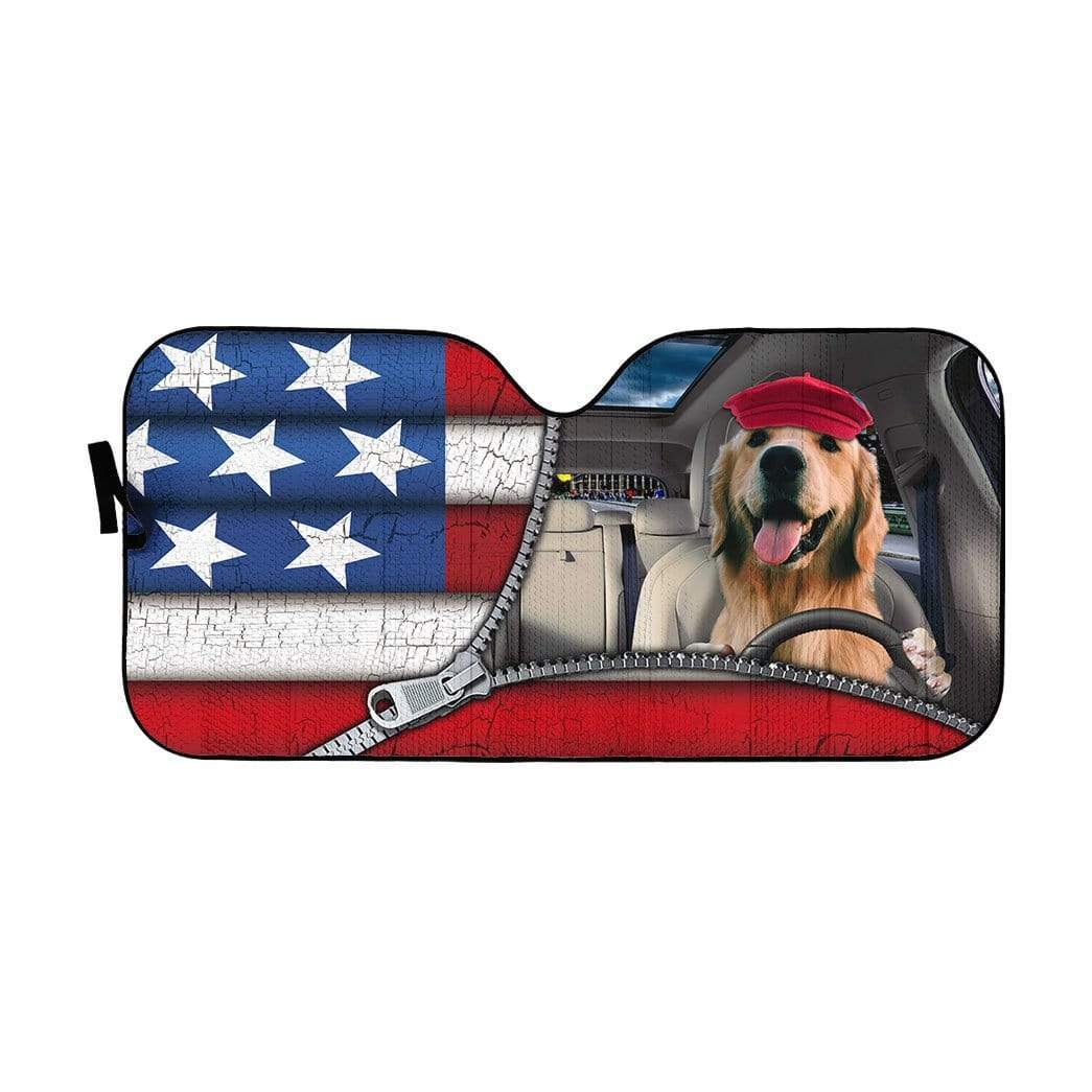 Gearhumans 3D Golden Retriever Flag Custom Car Auto Sunshade