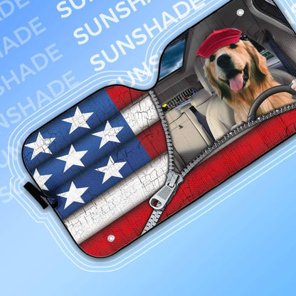 Gearhumans 3D Golden Retriever Flag Custom Car Auto Sunshade