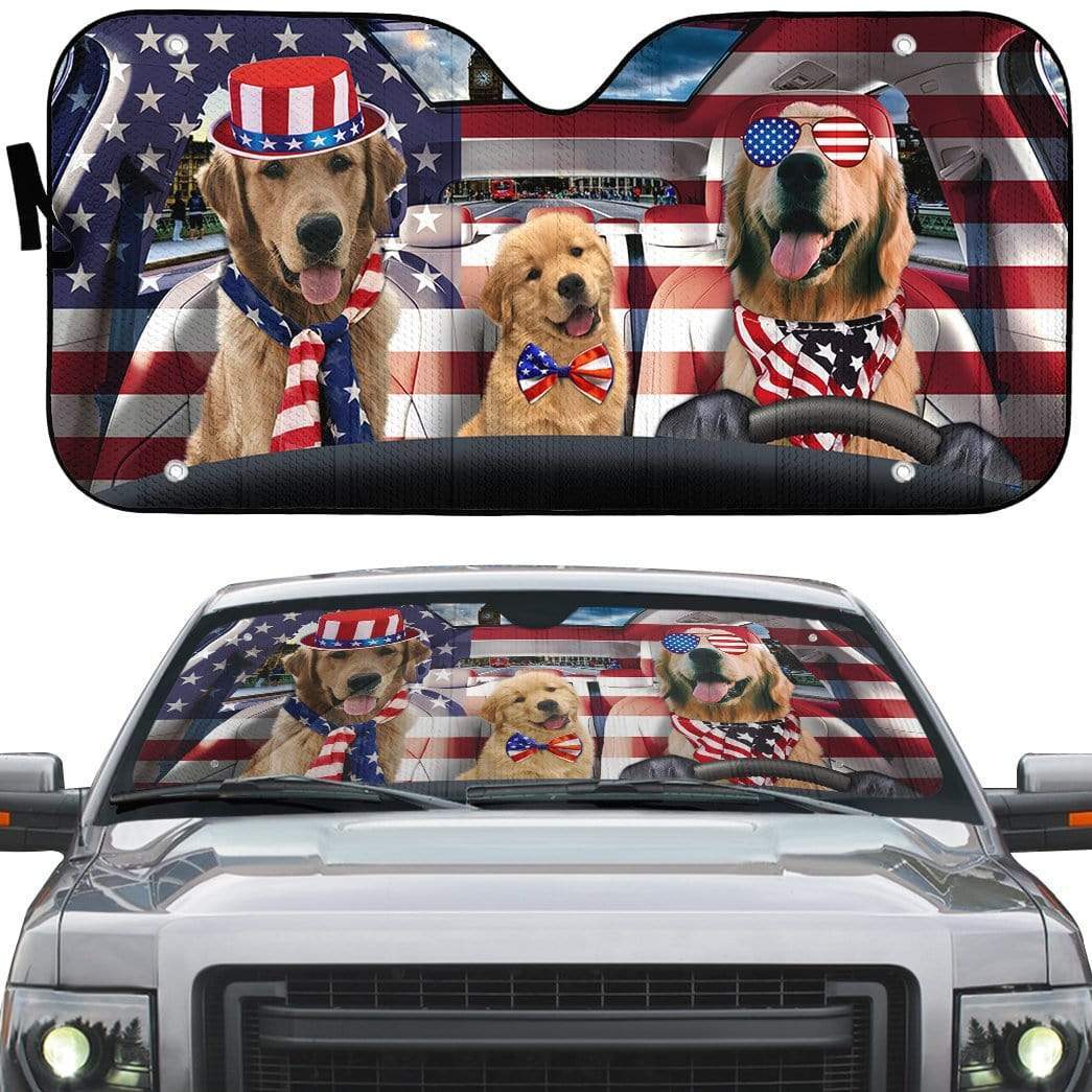 Gearhumans 3D Golden Retriever on Indepedence Day Custom Car Auto Sunshade