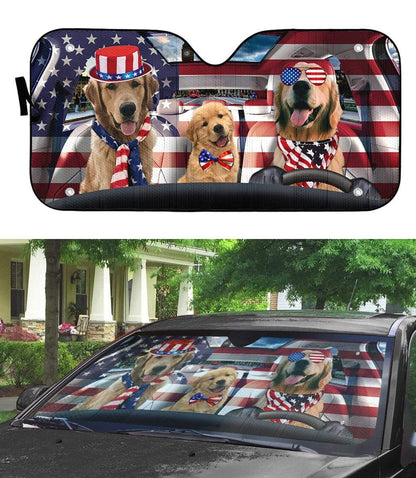 Gearhumans 3D Golden Retriever on Indepedence Day Custom Car Auto Sunshade