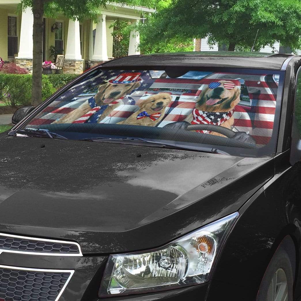 Gearhumans 3D Golden Retriever on Indepedence Day Custom Car Auto Sunshade