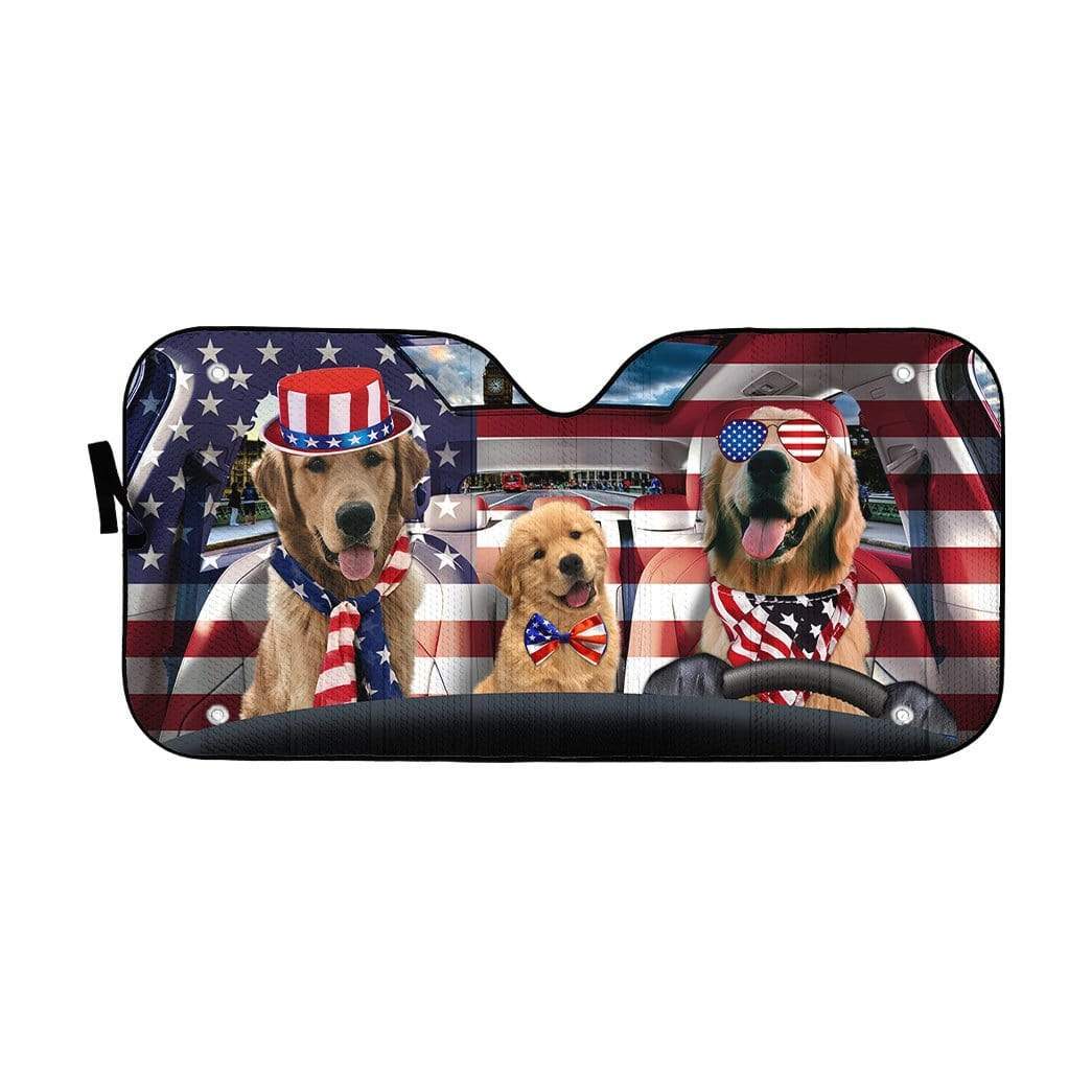 Gearhumans 3D Golden Retriever on Indepedence Day Custom Car Auto Sunshade