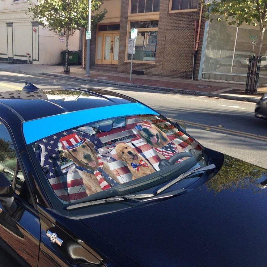 Gearhumans 3D Golden Retriever on Indepedence Day Custom Car Auto Sunshade