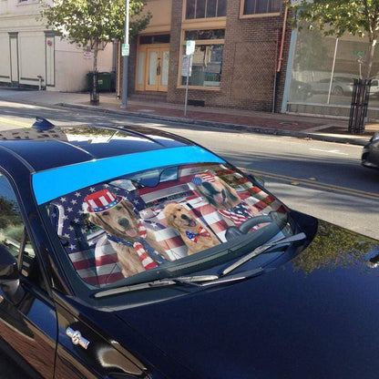 Gearhumans 3D Golden Retriever on Indepedence Day Custom Car Auto Sunshade