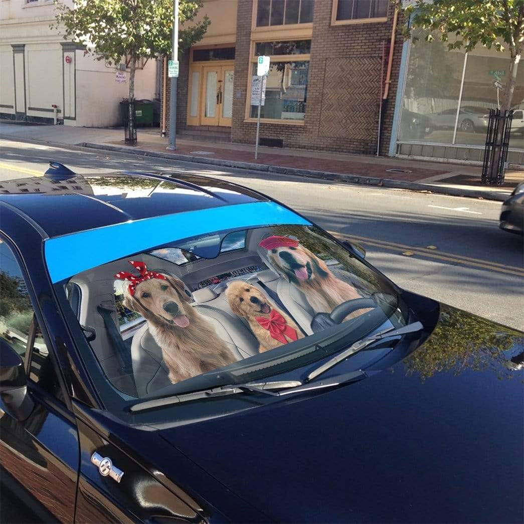 Gearhumans 3D Golden Retriever Pinic Time Custom Car Auto Sunshade