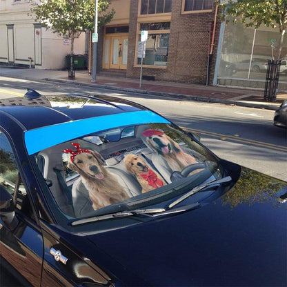 Gearhumans 3D Golden Retriever Pinic Time Custom Car Auto Sunshade