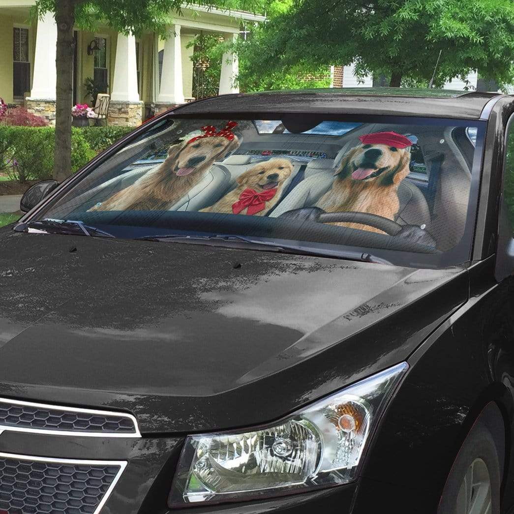 Gearhumans 3D Golden Retriever Pinic Time Custom Car Auto Sunshade