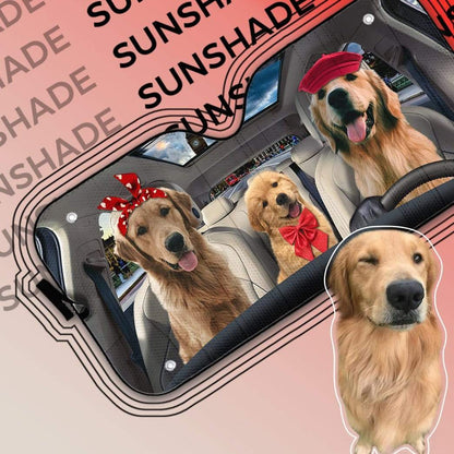 Gearhumans 3D Golden Retriever Pinic Time Custom Car Auto Sunshade