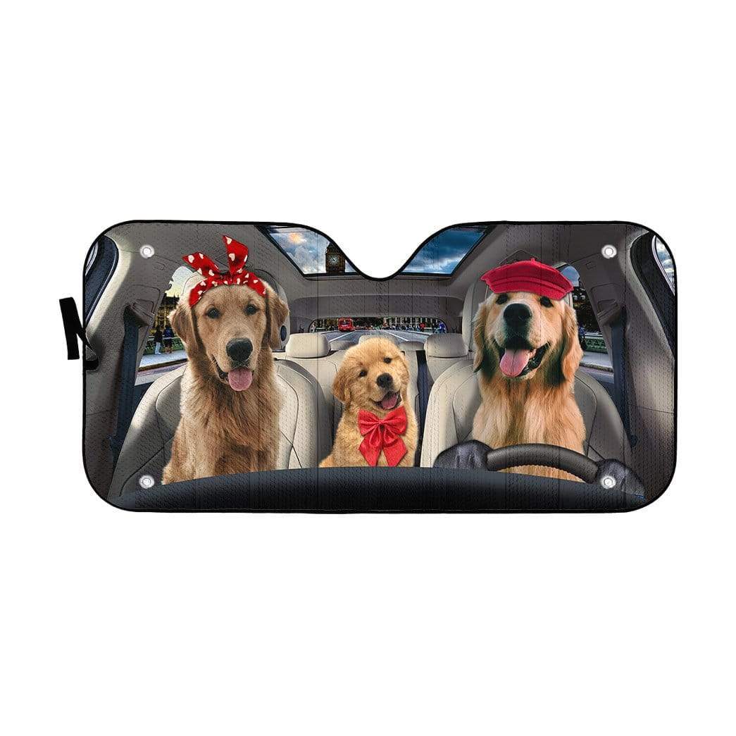 Gearhumans 3D Golden Retriever Pinic Time Custom Car Auto Sunshade