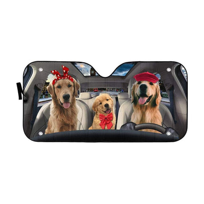 Gearhumans 3D Golden Retriever Pinic Time Custom Car Auto Sunshade