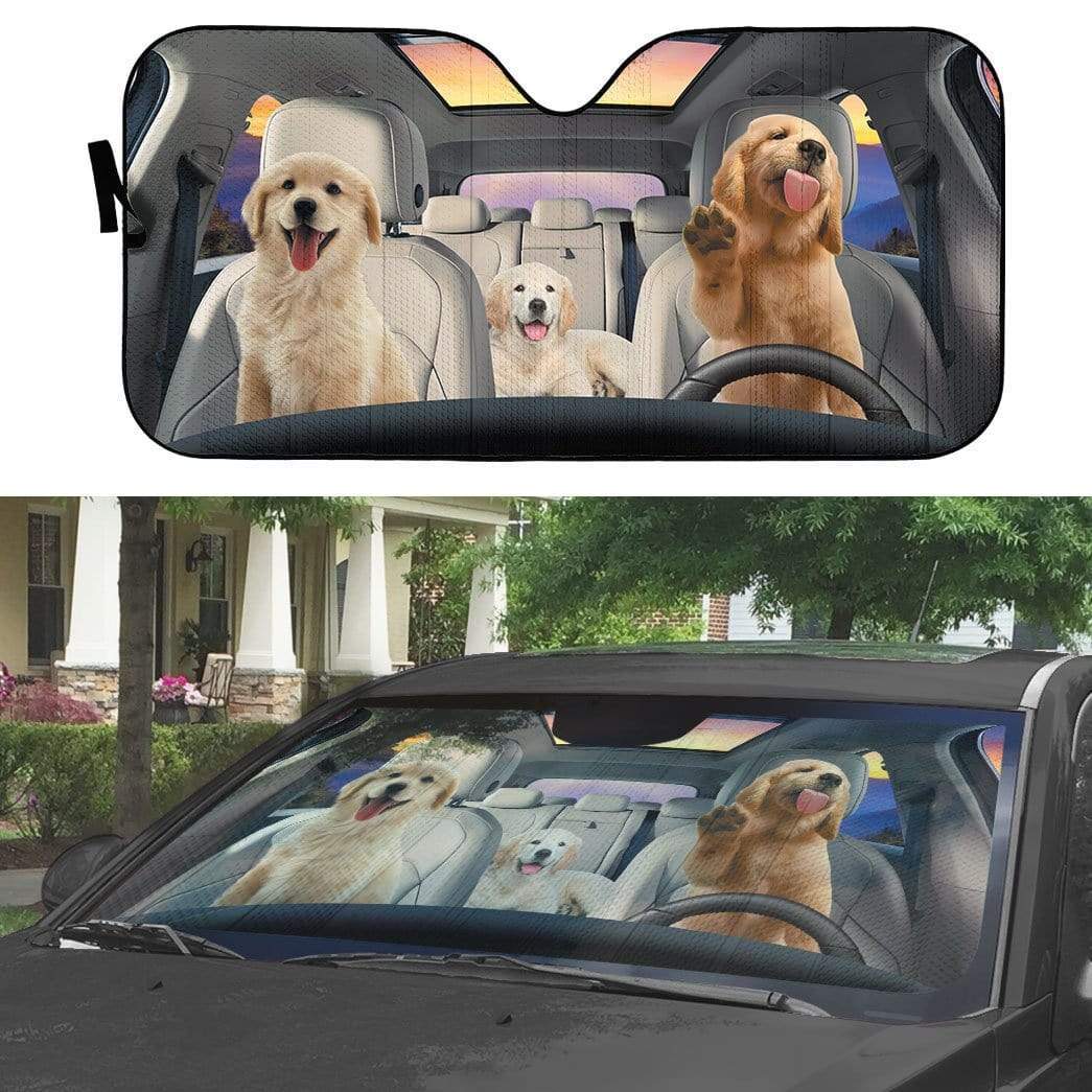 Gearhumans 3D Golden Retriever Puppy Car Auto Sunshade
