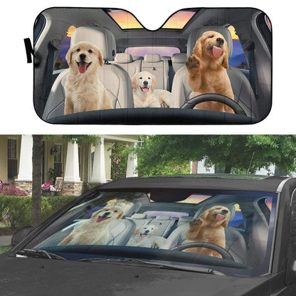 Gearhumans 3D Golden Retriever Puppy Car Auto Sunshade