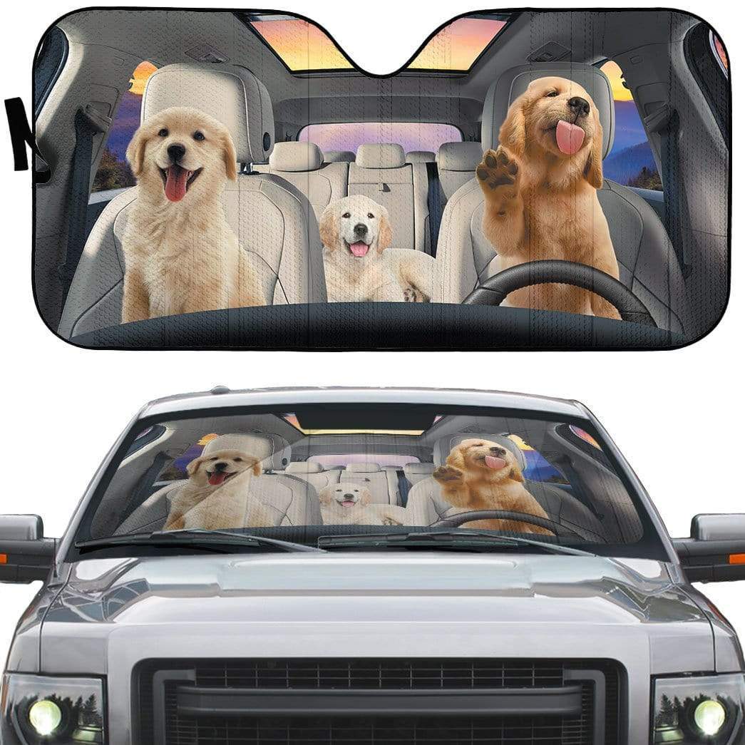 Gearhumans 3D Golden Retriever Puppy Car Auto Sunshade