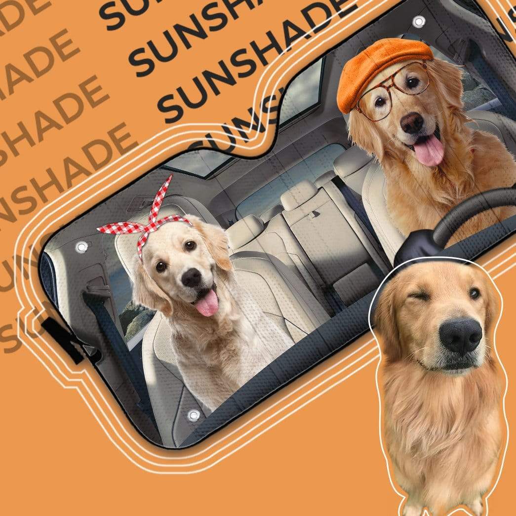 Gearhumans 3D Golden Retrievers Family Dog Custom Car Auto Sunshade