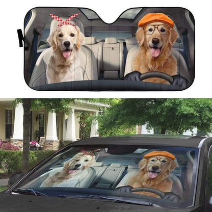 Gearhumans 3D Golden Retrievers Family Dog Custom Car Auto Sunshade