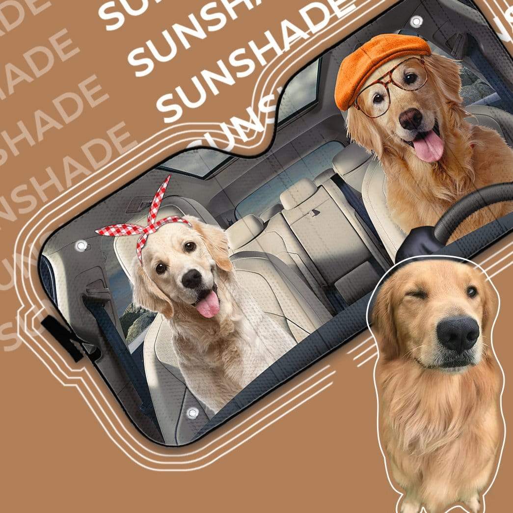 Gearhumans 3D Golden Retrievers Family Dog Custom Car Auto Sunshade