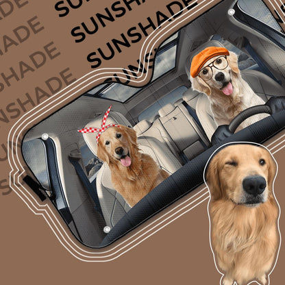 Gearhumans 3D Golden Retrievers Family Dog Custom Car Auto Sunshade