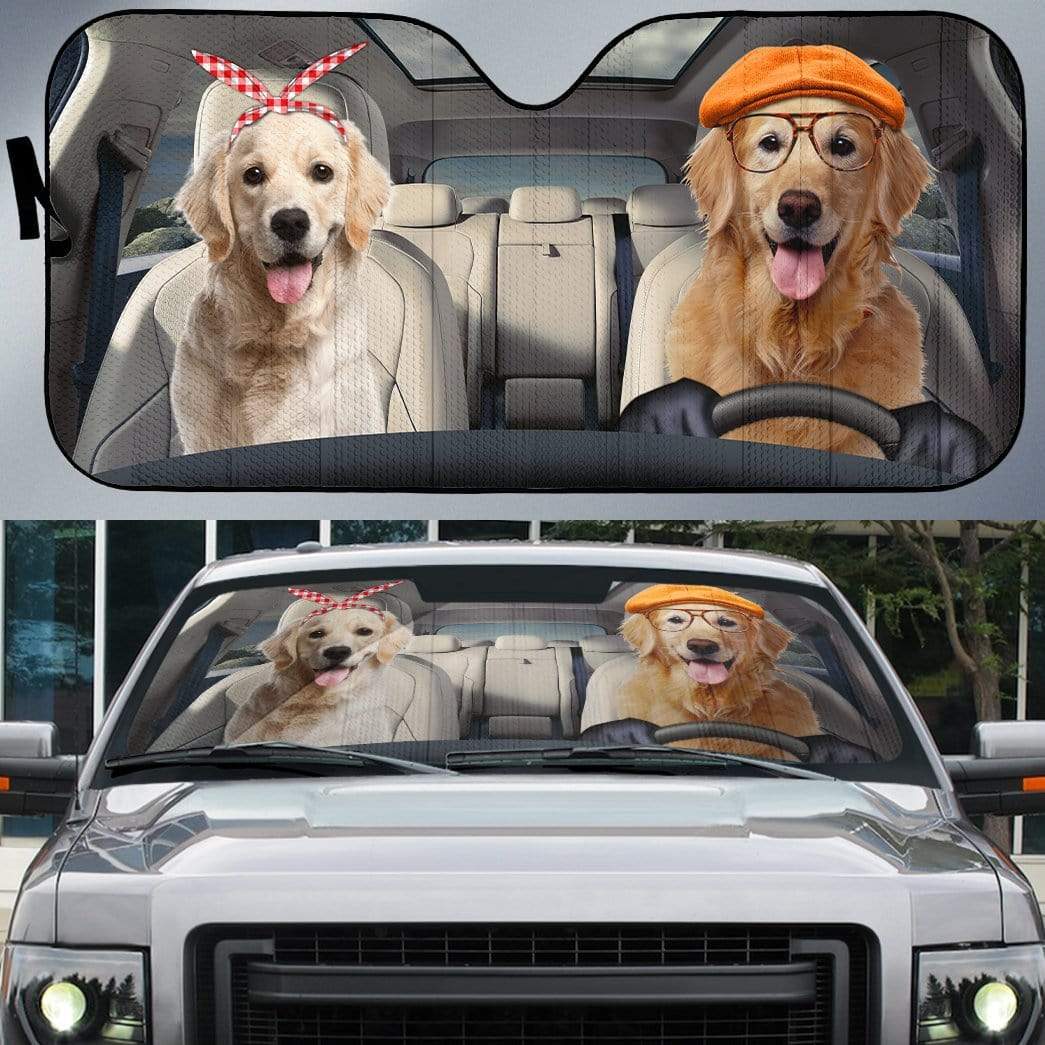 Gearhumans 3D Golden Retrievers Family Dog Custom Car Auto Sunshade