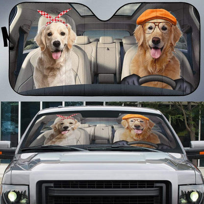 Gearhumans 3D Golden Retrievers Family Dog Custom Car Auto Sunshade
