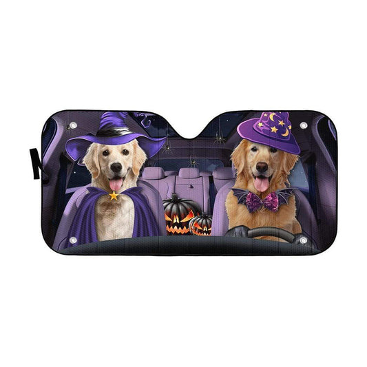 Gearhumans 3D Golden Retrievers Family Dog Hallowen Custom Car Auto Sunshade