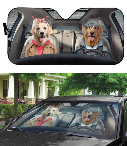 Gearhumans 3D Golden Retriver Custom Car Auto Sunshade