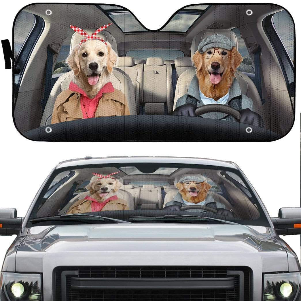 Gearhumans 3D Golden Retriver Custom Car Auto Sunshade