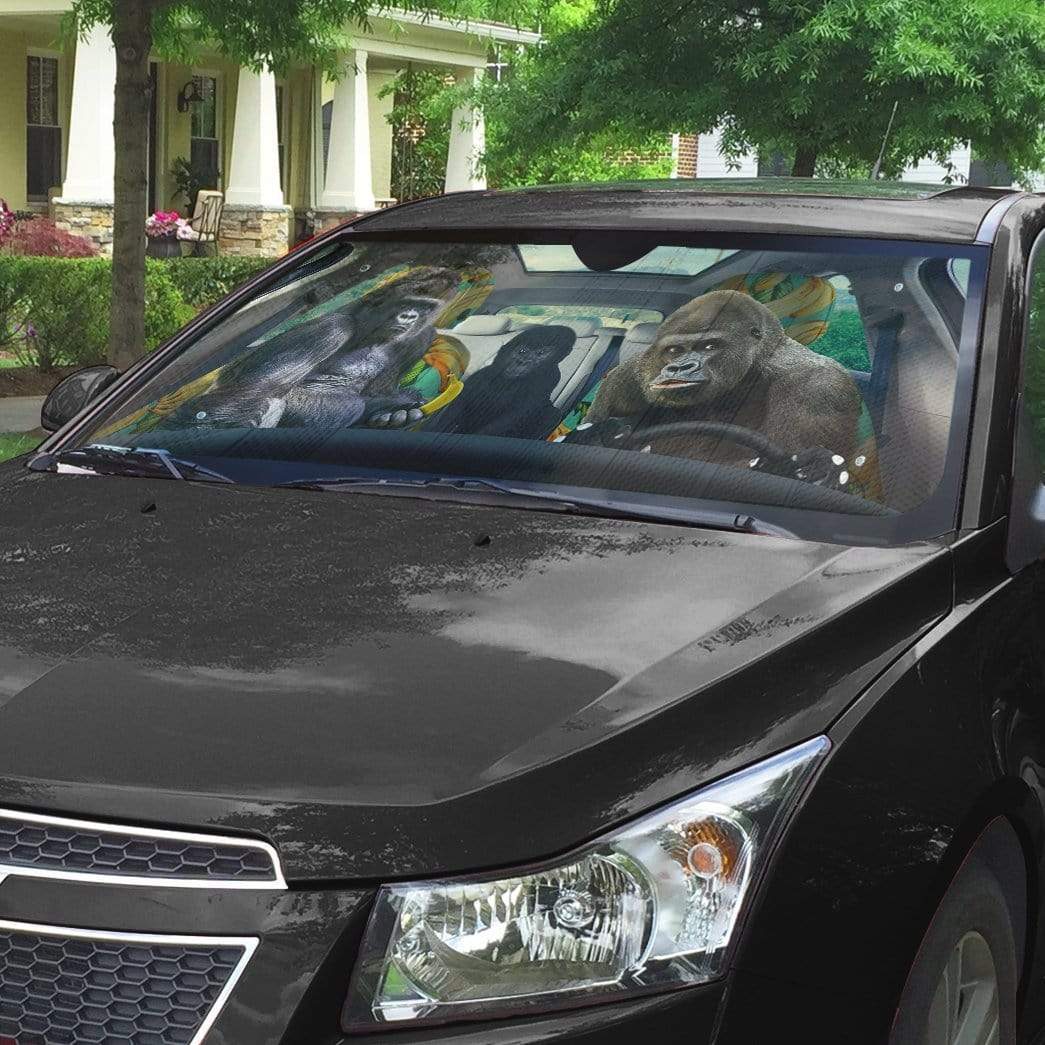 Gearhumans 3D Gorilla Family Custom Car Auto Sunshade