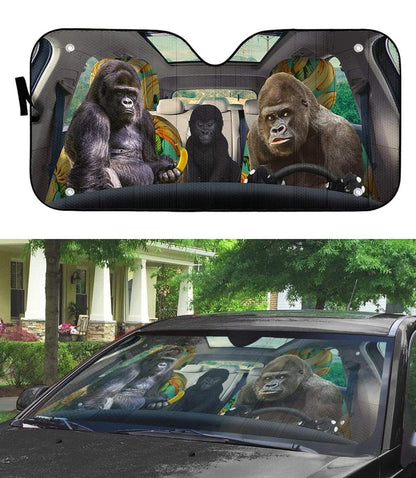 Gearhumans 3D Gorilla Family Custom Car Auto Sunshade