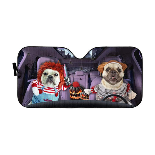 Gearhumans 3D Halloween Bulldog Cosplay Custom Car Auto Sunshade