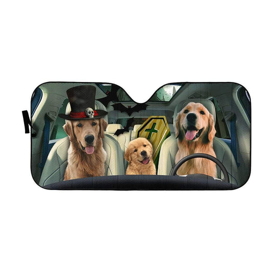 Gearhumans 3D Halloween Golden Retriever Custom Car Auto Sunshade