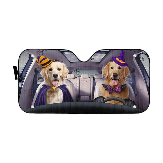 Gearhumans 3D Halloween Golden Retriever Custom Car Auto Sunshade