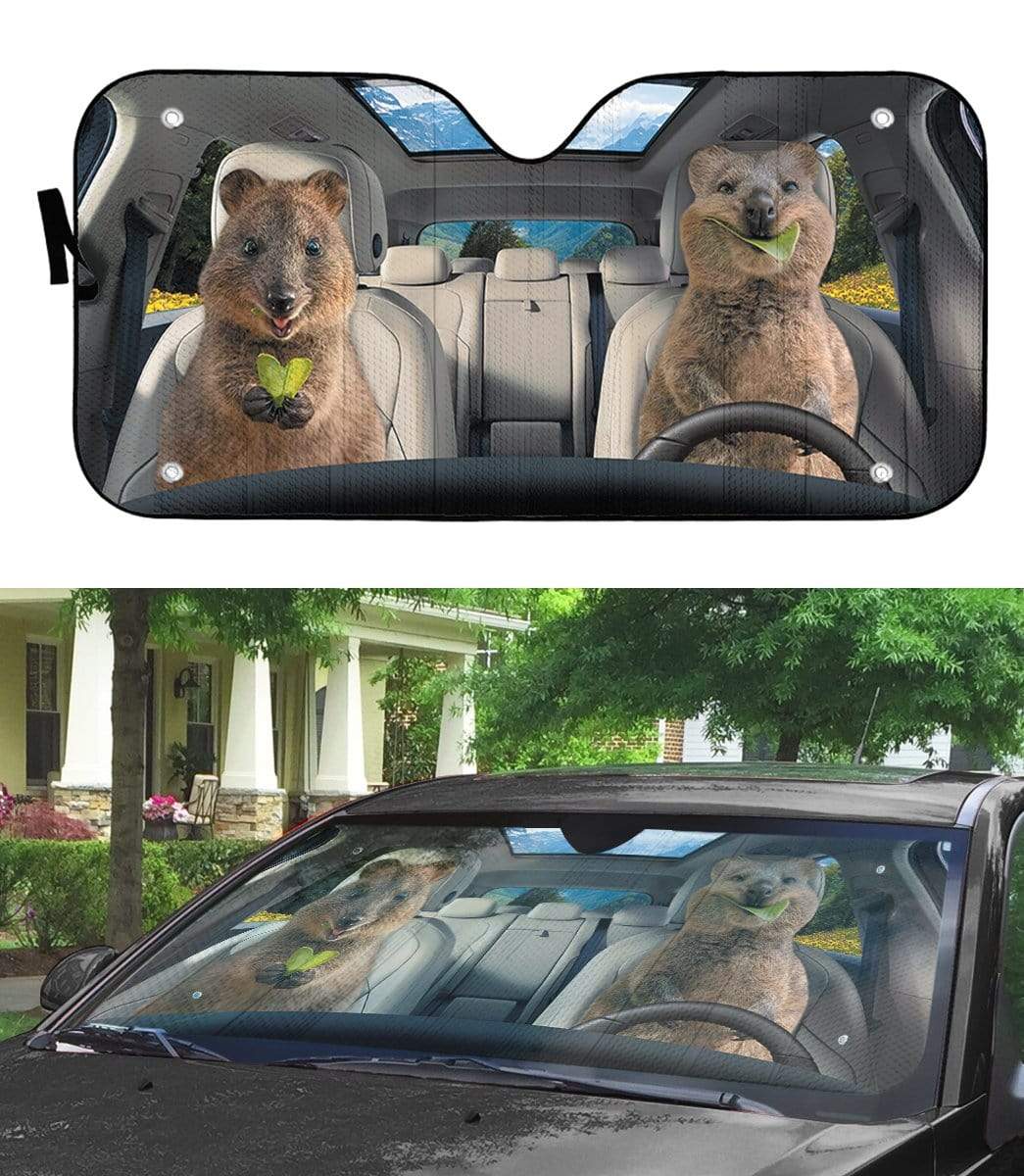 Gearhumans 3D Happy Quokka Custom Car Auto Sunshade