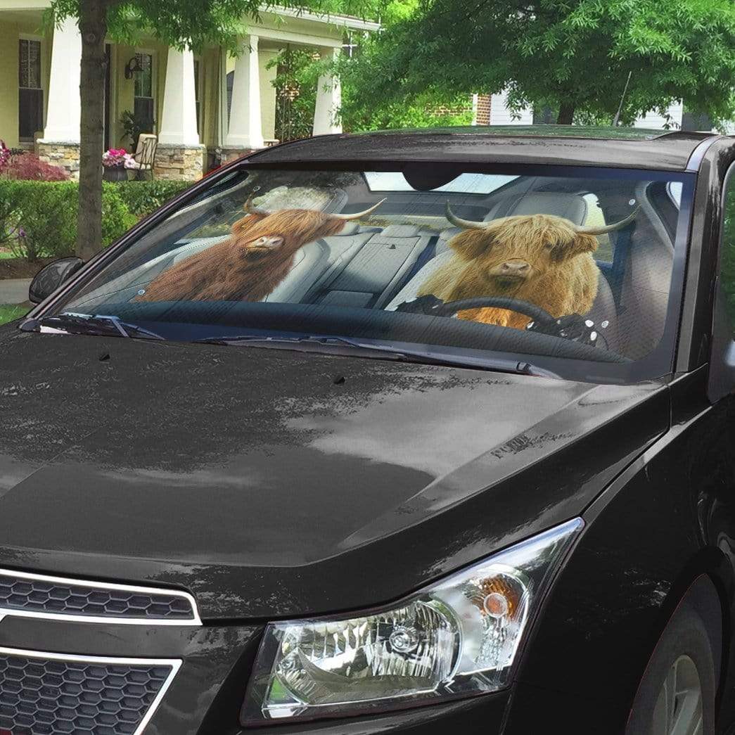Gearhumans 3D Highland Cow Custom Car Auto Sunshade
