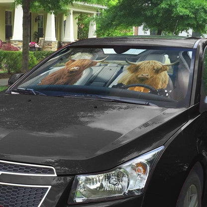 Gearhumans 3D Highland Cow Custom Car Auto Sunshade