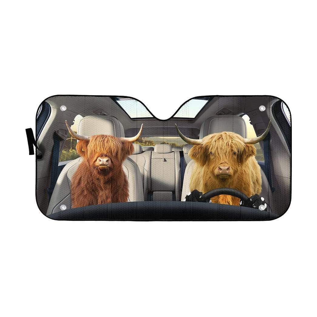 Gearhumans 3D Highland Cow Custom Car Auto Sunshade