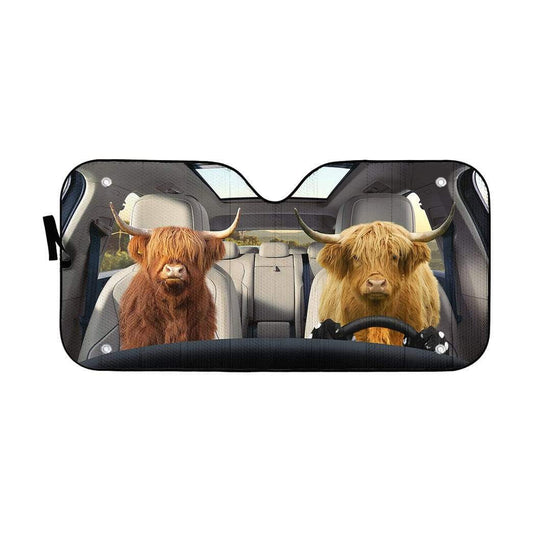 Gearhumans 3D Highland Cow Custom Car Auto Sunshade
