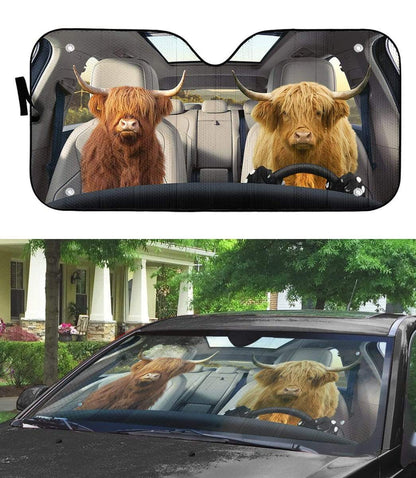 Gearhumans 3D Highland Cow Custom Car Auto Sunshade
