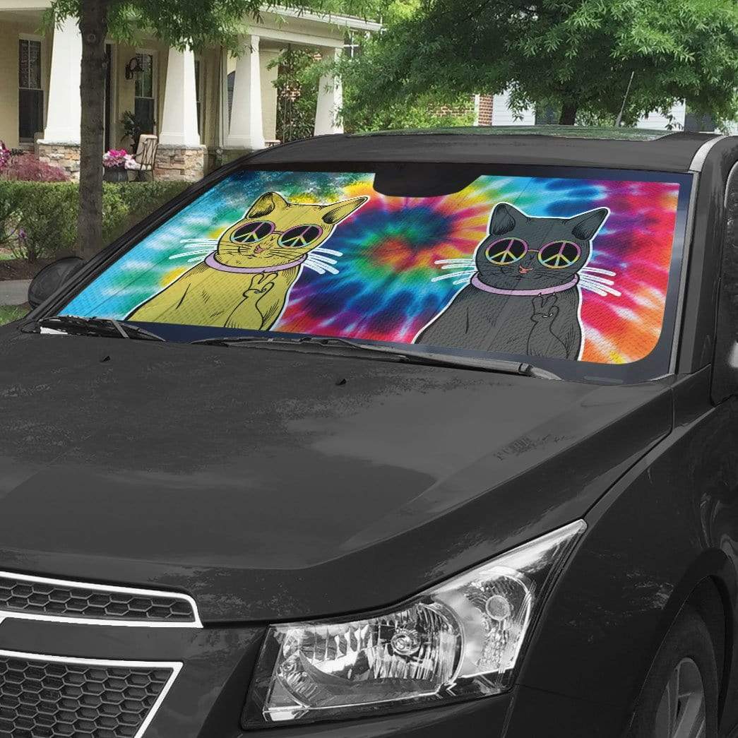 Gearhumans 3D Hippie Cat Tie Dye Custom Car Auto Sunshade